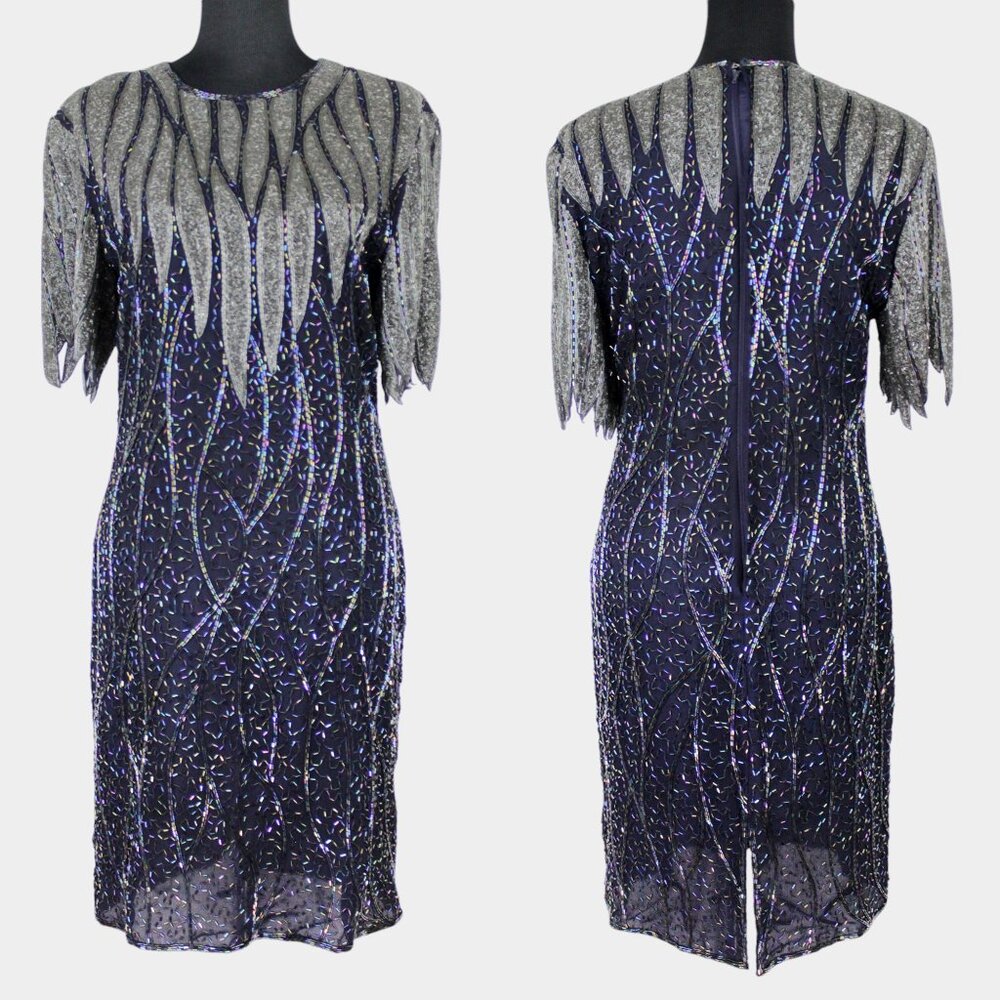 Vintage Scala Beaded Silk Blue Party Dress, Prom Dress, Formal Dress